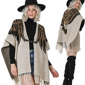 Vertigo Eagle Eye Fringe Poncho NWT